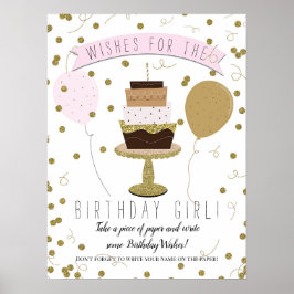 Rosa & Guld Sugar är Sweet Birthday Cake Önskemål Poster