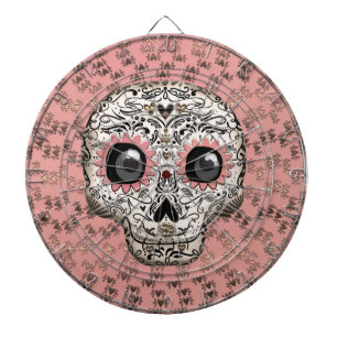 Rosa & Guld Sugar Skull & Cute Whimsical Hearearar Darttavla