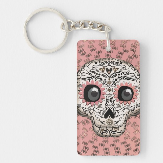 Rosa & Guld Sugar Skull & Cute Whimsical Hearwards (Framsidan)