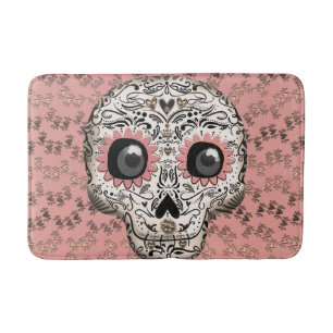 Rosa & Guld Sugar Skull & Cute Whimsical Hearwards Badrumsmatta