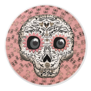 Rosa & Guld Sugar Skull & Cute Whimsical Hearwards Knopp