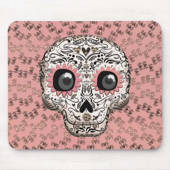 Rosa & Guld Sugar Skull & Cute Whimsical Hearwards Musmatta (Framsidan)
