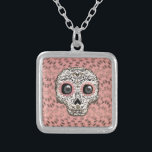 Rosa & Guld Sugar Skull & Cute Whimsical Hearwards Silverpläterat Halsband<br><div class="desc">nekali</div>