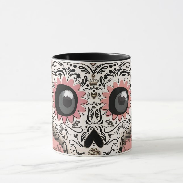 Rosa & Guld Sugar Skull Whimsical Cute Mugg (Center)
