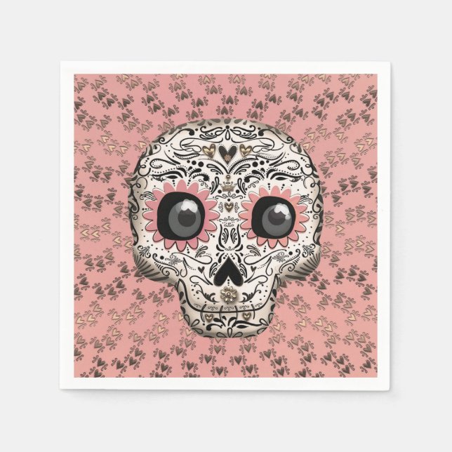Rosa & Guld Sugar Skull Whimsical Cute Party Pappersservett (Framsidan)