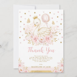 Rosa Guld Svan Princess Balloon Girl Baby Shower Tack Kort