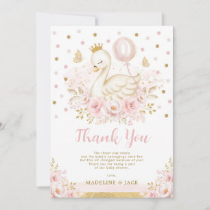 Rosa Guld Svan Princess Balloon Girl Baby Shower Tack Kort