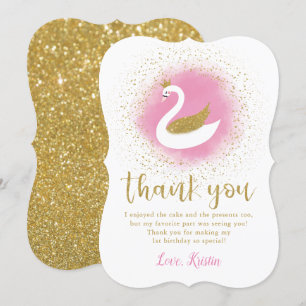 Rosa Guld Svan Princess Birthday Tack du-kort Kort
