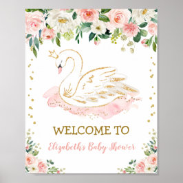 Rosa Guld Svan Princess Girl Girl Baby Shower Välk Poster