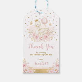 Rosa & Guld Svan Princess med Balloon Birthday Presentetikett