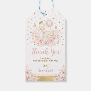 Rosa & Guld Svan Princess med Balloon Birthday Presentetikett