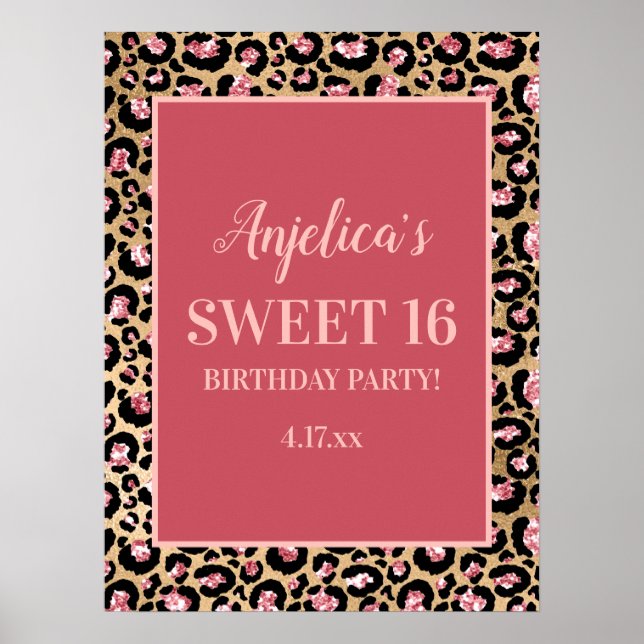 Rosa guld svart leopardtryck flickas Sweet 16 Poster (Framsidan)