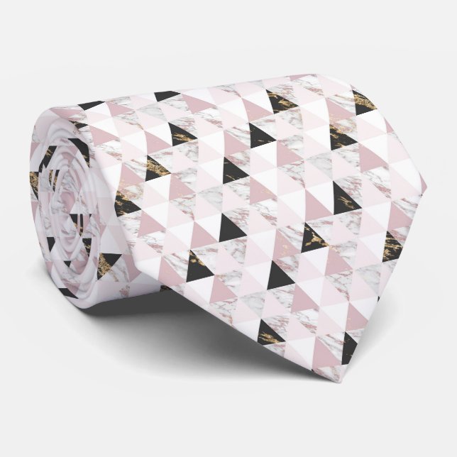 Rosa Guld Svart Vit Marmor Geometrisk Herr Slips (Rullad)