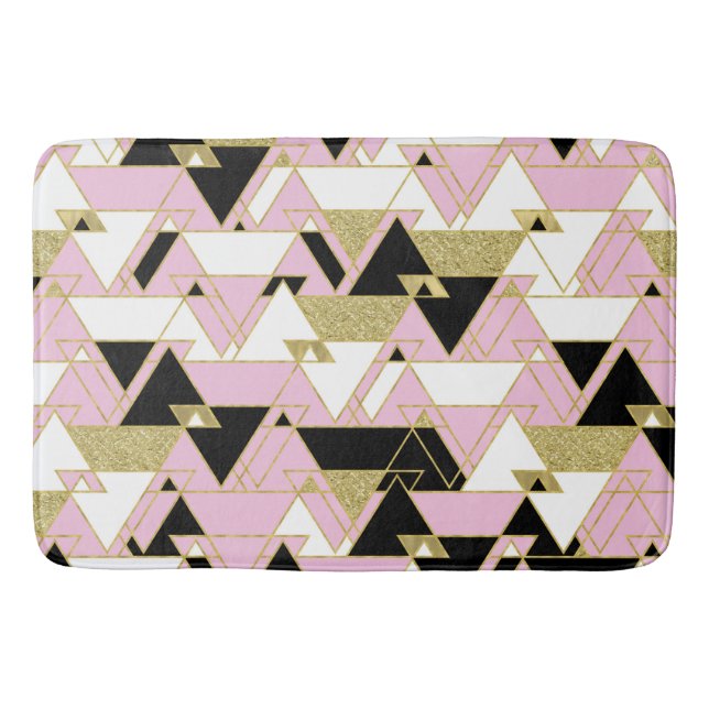 Rosa Guld Svart Vitt Boho Glam Trianglar Mönster Badrumsmatta (Framsidan)