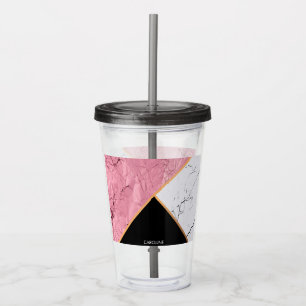 Rosa guld- svartvitt marmormönster take away mugg