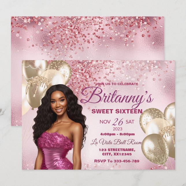 Rosa & Guld Sweet 16 Girl Birthday Investigation Inbjudningar (Fram/baksida)