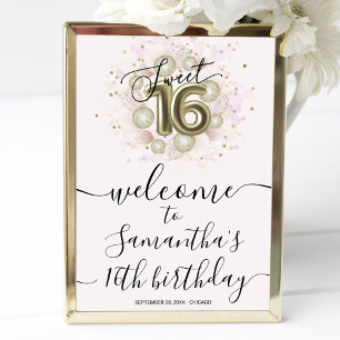 Rosa Guld Sweet 16 Välkomstskylt Poster