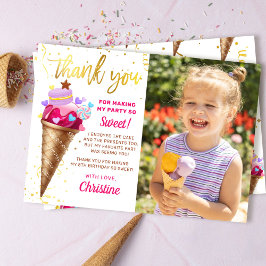 Rosa Guld Sweet Ice Cream Birthday Photo Tack Kort