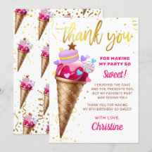 Rosa Guld Sweet Ice Cream Birthday Tack du Card