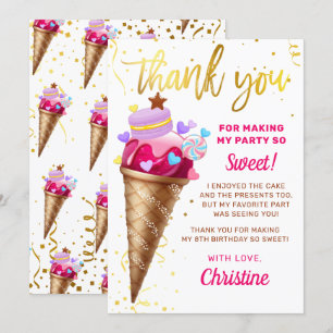 Rosa Guld Sweet Ice Cream Birthday Tack du Card Kort