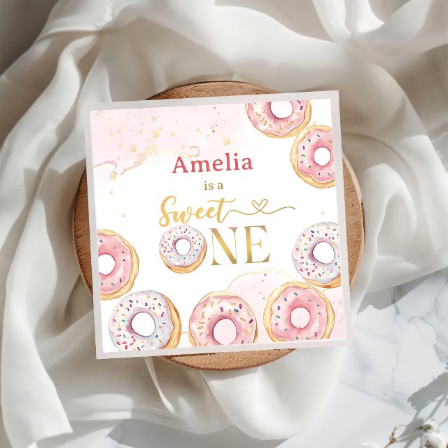 Rosa Guld Sweet One Donut Birthday Pappersservett (Skapare uppladdad)