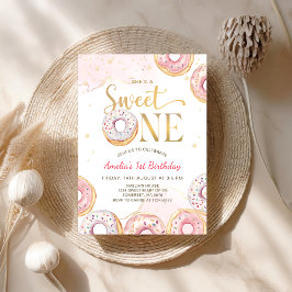 Rosa Guld Sweet One Donuts 1st Birthday Call Inbjudningar