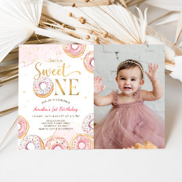 Rosa Guld Sweet One Donuts 1st Birthday Photo Inbjudningar