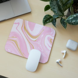 Rosa & Guld Swirl Mousepad - Aesthetic Office Insp Musmatta