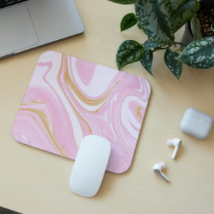 Rosa & Guld Swirl Mousepad - Aesthetic Office Insp Musmatta