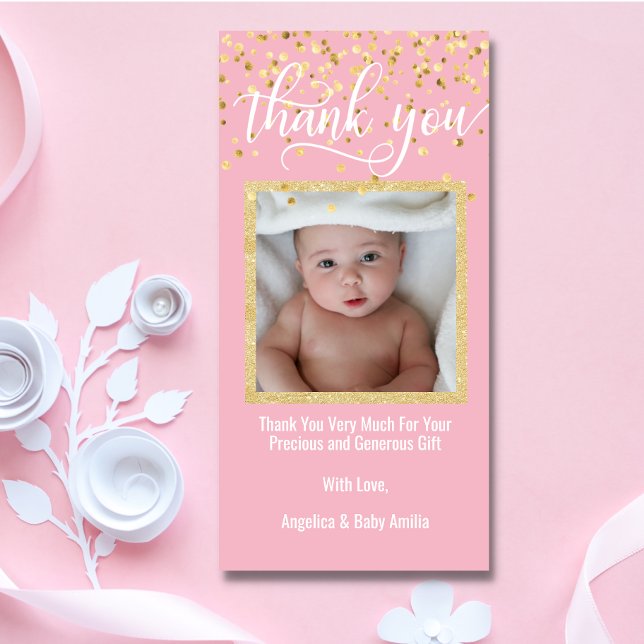 Rosa Guld TACK Baby Shower GIRL | FOTO Kort (Skapare uppladdad)