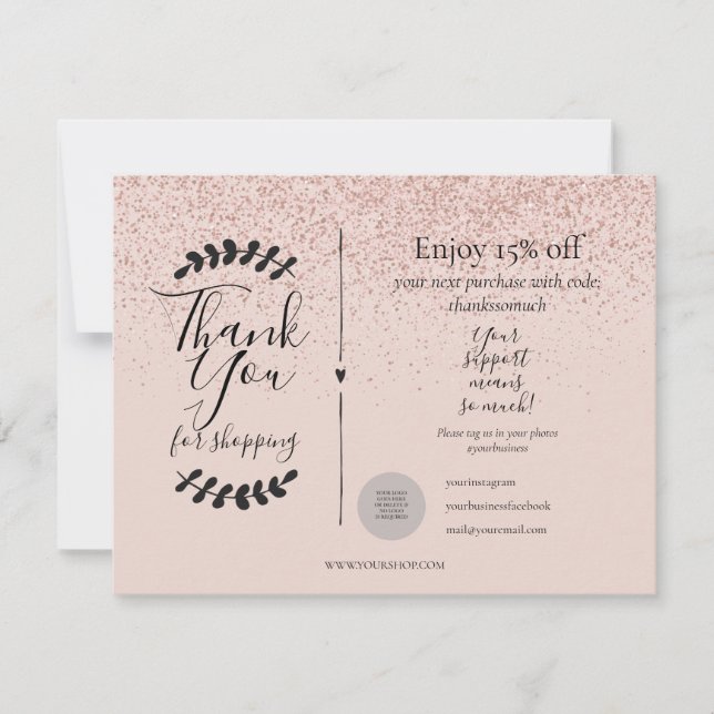 Rosa Guld Tack För Shopping Rabattkort (Framsida)