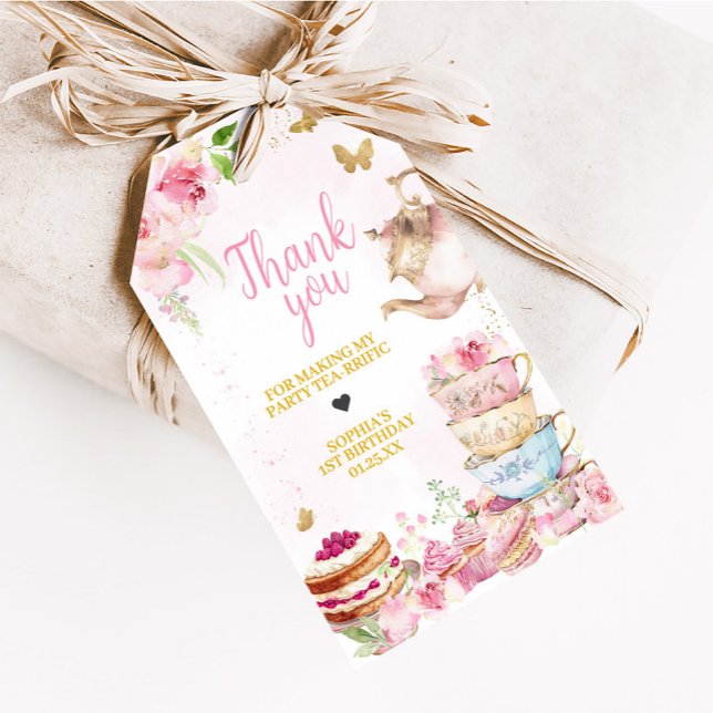 Rosa Guld Tea Par-Tea-Födelsedagsfestens favoritmä Presentetikett (Pink Gold Let's Tea Par-Tea Birthday Party Favor Tags)