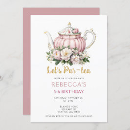 Rosa Guld Tea Party Girl Birthday Inbjudningar