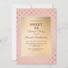 Rosa Guld Tiara Sweet 16 Dance Party Inbjudningar