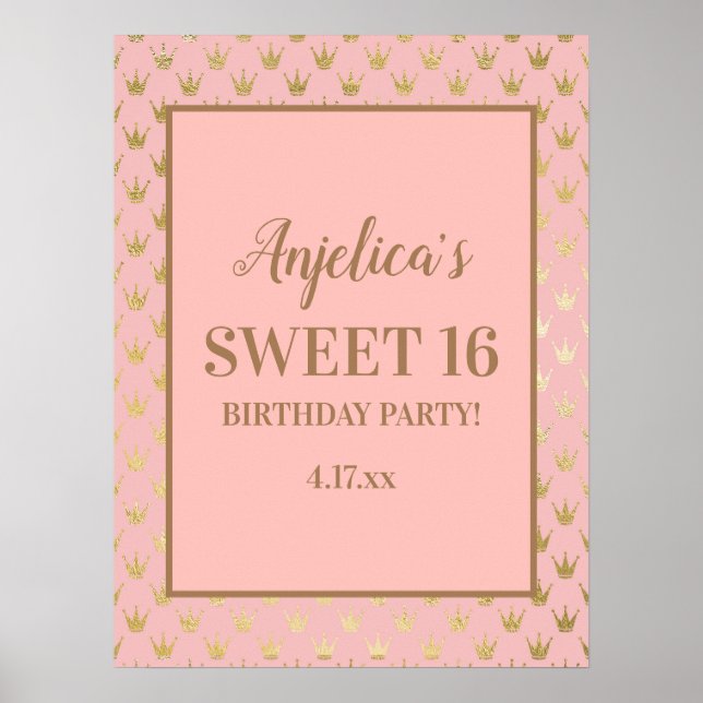  Rosa Guld Tiaras Girl's Sweet 16 Poster (Framsidan)