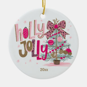 Rosa Guld Träd Holly Jolly Jul Julgransprydnad Keramik