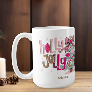 Rosa Guld Träd Holly Jolly Jul Kaffemugg