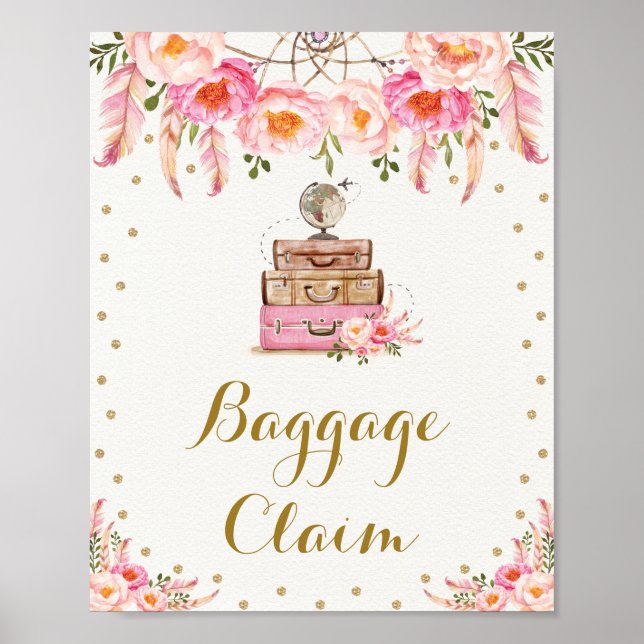 Rosa Guld Travel Miss to Mrs Blommigt Baggage Clai Poster (Framsidan)