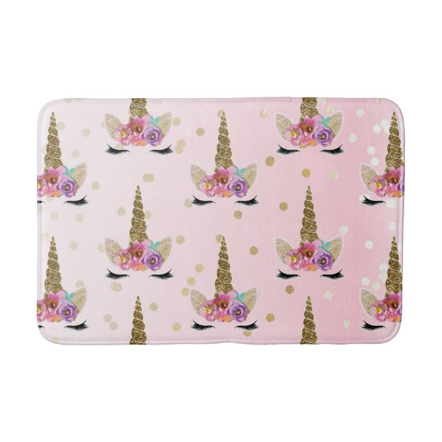 Rosa & Guld Trendig Modern Enhörningshorn #2 Badrumsmatta (Framsidan)