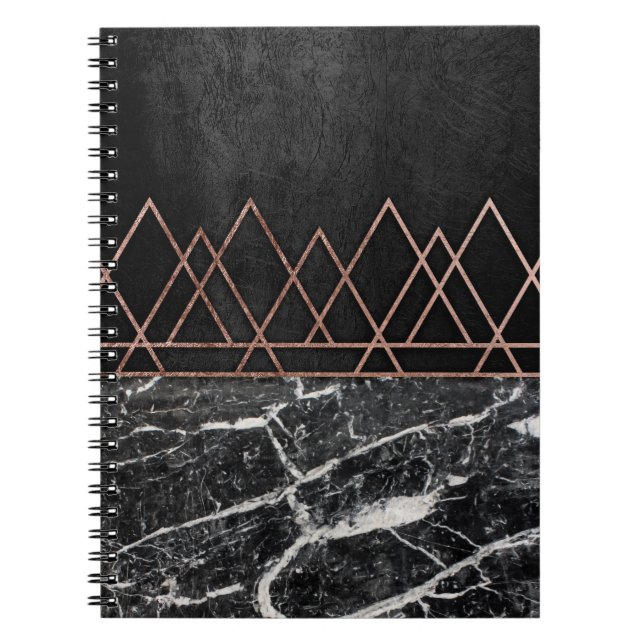 Rosa guld- trianglar för elegant & svart- & anteckningsbok med spiral (Framsidan)