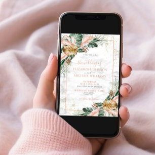 Rosa Guld Tropical Boho Chic Bröllop Inbjudningar