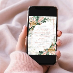  Rosa Guld Tropical Boho Chic Photo Bröllop Inbjudningar
