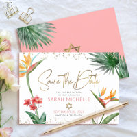Rosa Guld Tropisk Bat Mitzvah Blommig Palm Modern