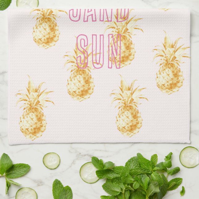 Rosa Guld Tropiska Ananas Kökshandduk (Vikta)