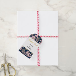 Rosa guld tropiska löv-flottan bröllop Tack Presentetikett