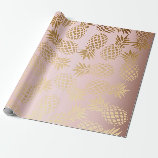 rosa guld- tropiskt ananasmönster för elegant faux presentpapper (Utrullad)