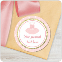 Rosa & Guld Tutu Baby Shower Round Sticker
