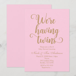 Rosa & Guld Tvillingar Baby Shower-inbjudningar Inbjudningar