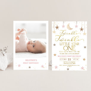 Rosa Guld Twinkle Little Star Photo Birthday Inbjudningar