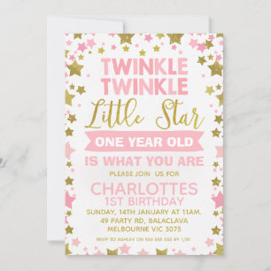Rosa Guld Twinkle twinkle Little Star Birthday Inbjudningar